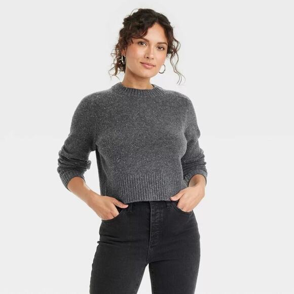♥ 506-B ♥ (XL) Crew Neck Cashmere-Like Pullover Cropped Knit Sweater - Picture 1 of 3